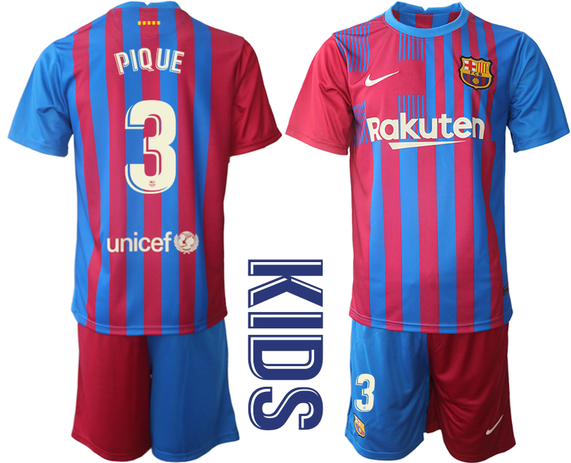 Youth 2021-2022 Club Barcelona home red #3 Nike Soccer Jerseys